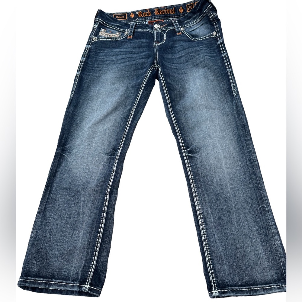 Rock Revival Delara Mid Rise Curvy Crop Jeans Woman SZ 25 - Excellent Condition